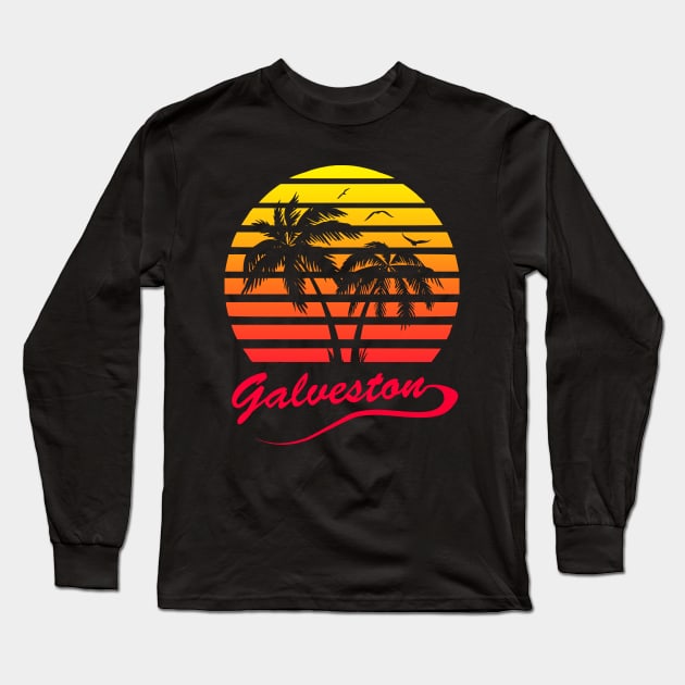 Galveston 80s Sunset Long Sleeve T-Shirt by Nerd_art